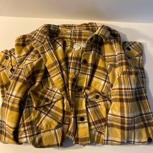 Yellow and Brown Plaid Flannel Shirt